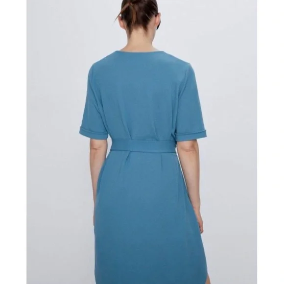 πΎHPπΎZara Blue Textured Short Sleeve Dress Size XL NWOT - Picture 6 of 11